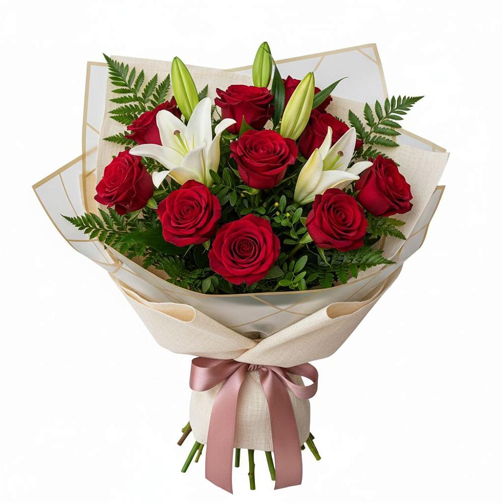 Букет цветов из: Лилии и Розы в Бутиково