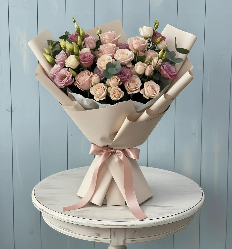 Букет цветов из: Розы и Лизиантусы в Бутиково