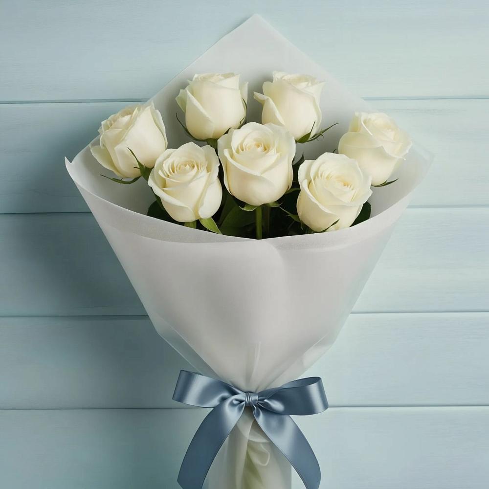 Букет 7 Белых роз Эдлесс Лав в Бутиково